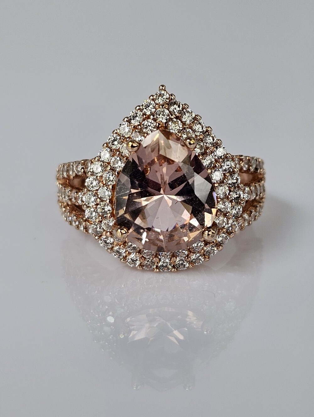 Genuine Morganite & White Zircon Sterling Silver With 18k Rose Gold Overlay Sz 7